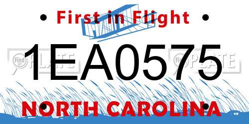1EA0575 North Carolina License Plate