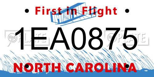 1EA0875 North Carolina License Plate