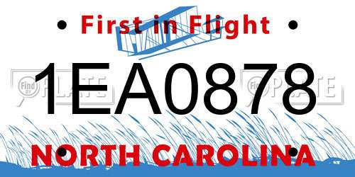 1EA0878 North Carolina License Plate