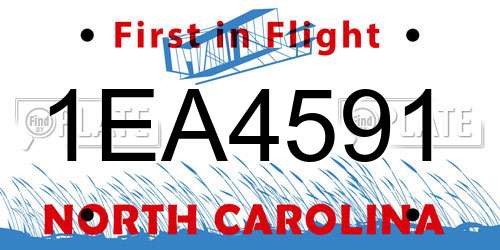 1EA4591 North Carolina License Plate
