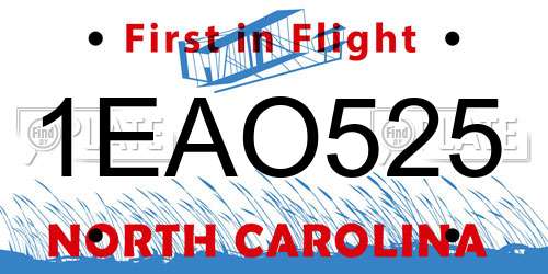 1EAO525 North Carolina License Plate
