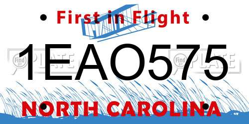1EAO575 North Carolina License Plate