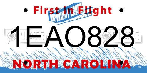 1EAO828 North Carolina License Plate
