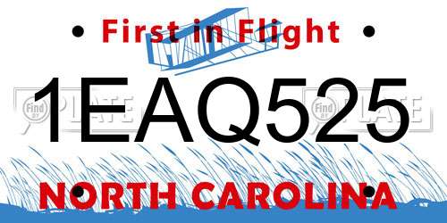 1EAQ525 North Carolina License Plate