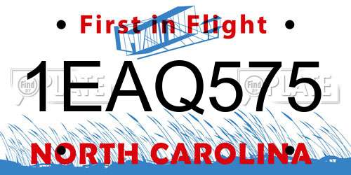 1EAQ575 North Carolina License Plate