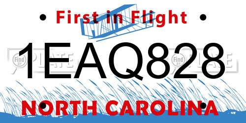 1EAQ828 North Carolina License Plate