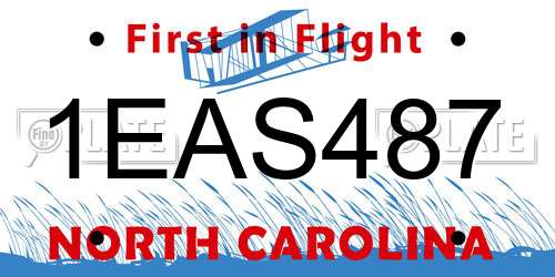 1EAS487 North Carolina License Plate