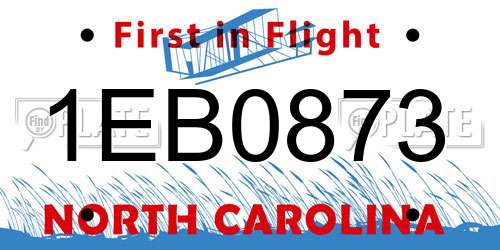 1EB0873 North Carolina License Plate
