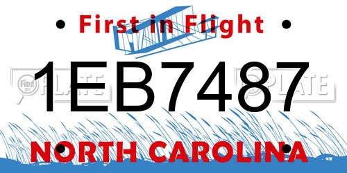 1EB7487 North Carolina License Plate
