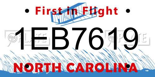 1EB7619 North Carolina License Plate