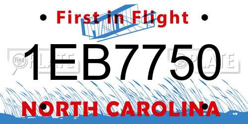 1EB7750 North Carolina License Plate
