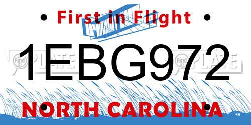 1EBG972 North Carolina License Plate