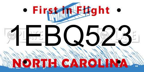 1EBQ523 North Carolina License Plate