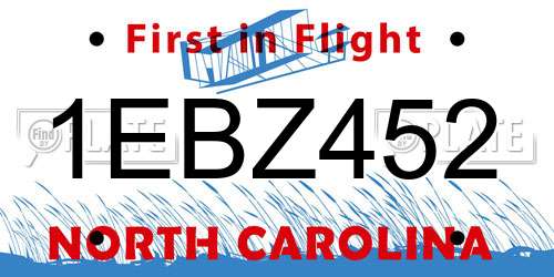 1EBZ452 North Carolina License Plate