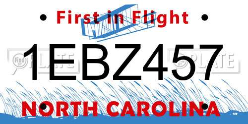 1EBZ457 North Carolina License Plate