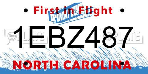 1EBZ487 North Carolina License Plate