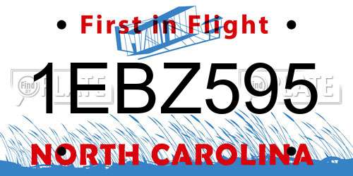 1EBZ595 North Carolina License Plate