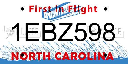 1EBZ598 North Carolina License Plate