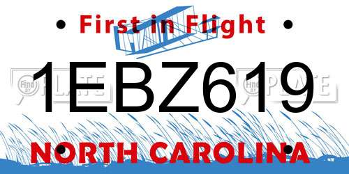 1EBZ619 North Carolina License Plate