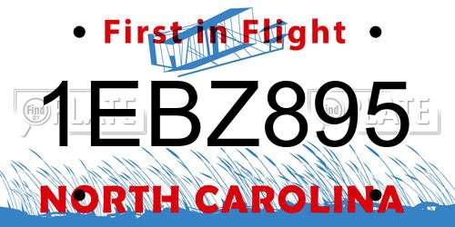 1EBZ895 North Carolina License Plate