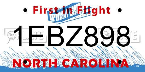1EBZ898 North Carolina License Plate