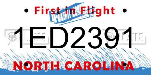 1ED2391 North Carolina License Plate
