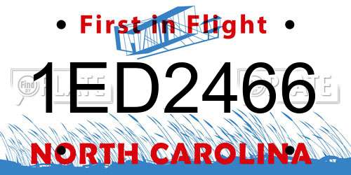 1ED2466 North Carolina License Plate