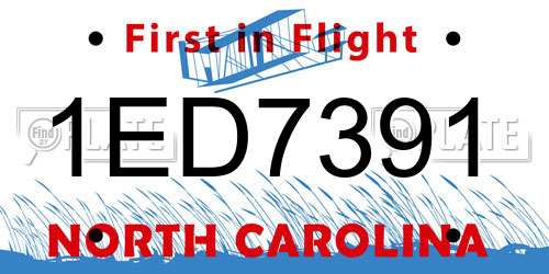 1ED7391 North Carolina License Plate
