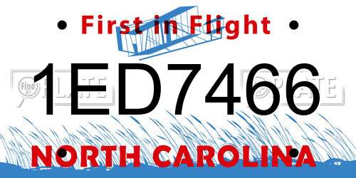 1ED7466 North Carolina License Plate