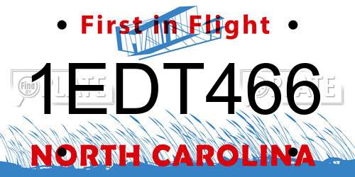 1EDT466 North Carolina License Plate