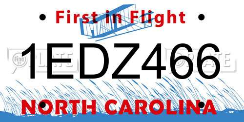 1EDZ466 North Carolina License Plate