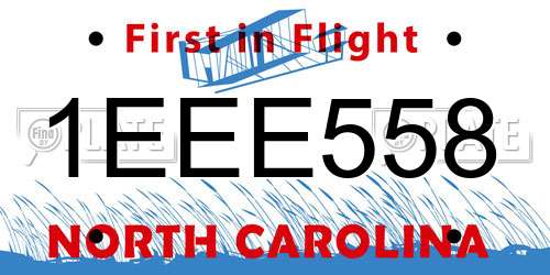 1EEE558 North Carolina License Plate