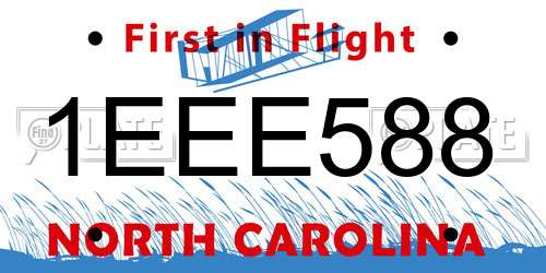 1EEE588 North Carolina License Plate
