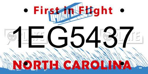 1EG5437 North Carolina License Plate