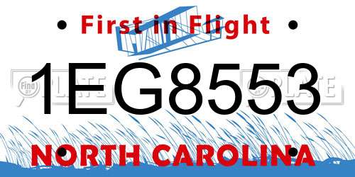 1EG8553 North Carolina License Plate