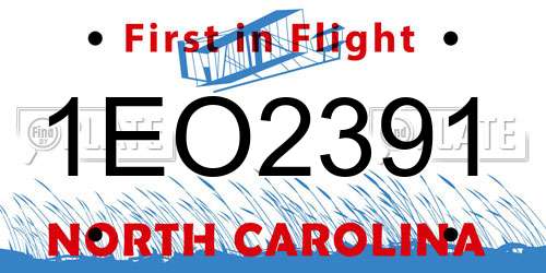 1EO2391 North Carolina License Plate