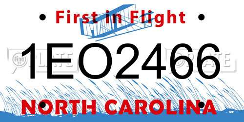 1EO2466 North Carolina License Plate