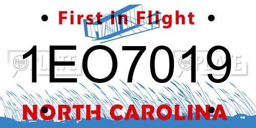 1EO7019 North Carolina License Plate