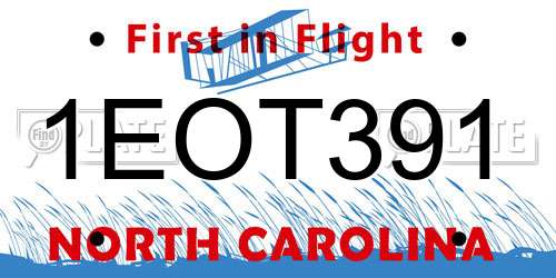 1EOT391 North Carolina License Plate