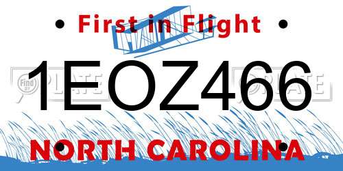 1EOZ466 North Carolina License Plate