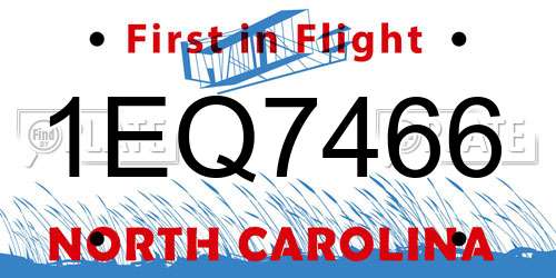 1EQ7466 North Carolina License Plate