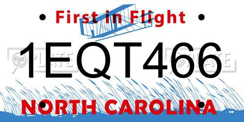 1EQT466 North Carolina License Plate