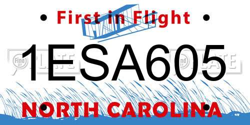 1ESA605 North Carolina License Plate