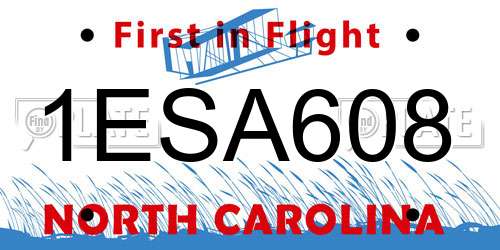 1ESA608 North Carolina License Plate
