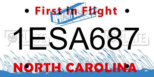 1ESA687 North Carolina License Plate