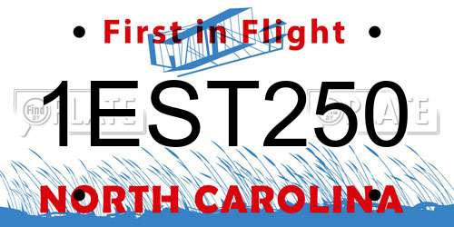 1EST250 North Carolina License Plate