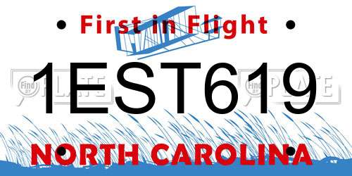 1EST619 North Carolina License Plate