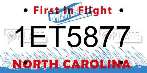 1ET5877 North Carolina License Plate
