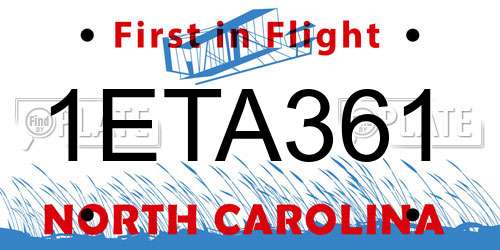 1ETA361 North Carolina License Plate