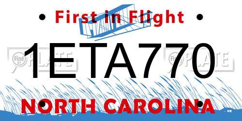 1ETA770 North Carolina License Plate
